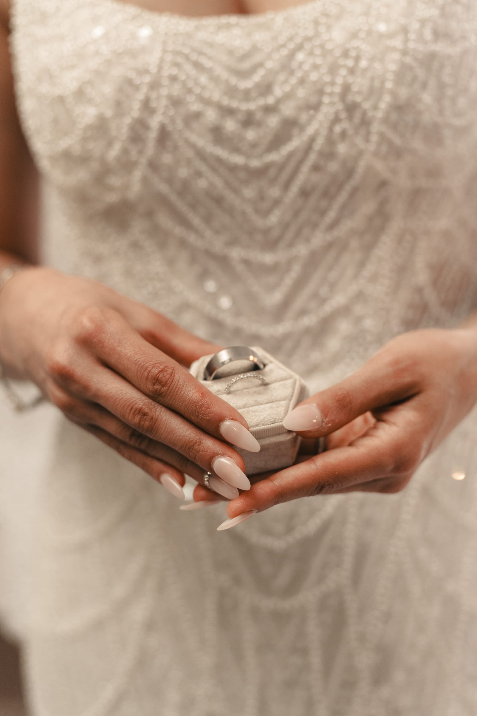 Close-up of the engagement ring during a session
